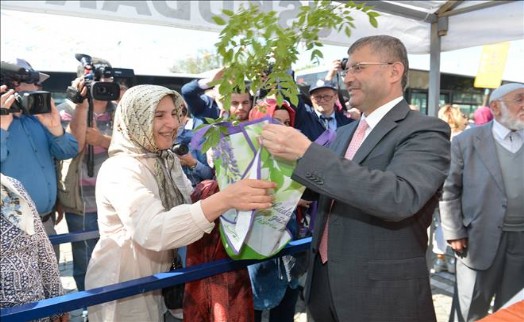 ÜSKÜDAR'DA MOR SALKIM ŞENLİĞİ'NDE BİNLERCE FİDAN DAĞITILDI