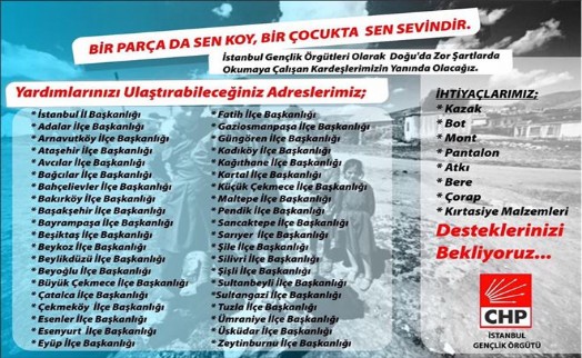 CHP İstanbul Gençlik Örgütü´nden Doğu´ya ´Yardım Eli´