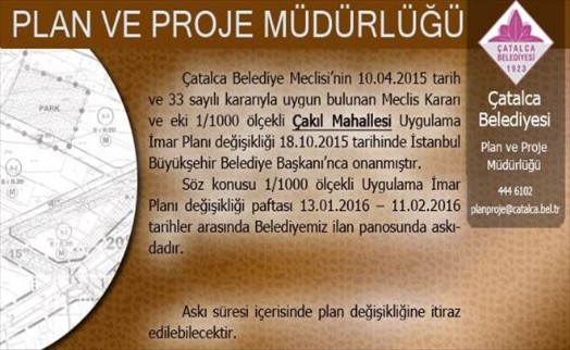 1/1000 Ölçekli Çakıl Mahallesi Uygulama İmar Planı Değişikliği